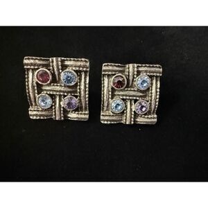 Lia Sophia? Silvertone Metal Geopmetric Square Pierced Earrings Pewter?